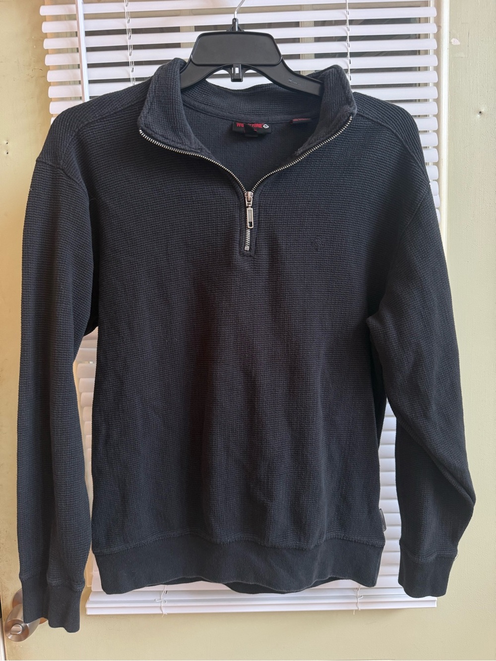 Wolverine Men’s Black Waffle Knit Quarter Zip Pullover Sweater Rugged Athleisure